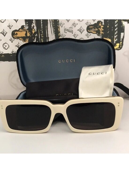 Gucci GG0543S 002 Ivory Black Oversized Rectangular Sunglasses Brown Lens main image 7